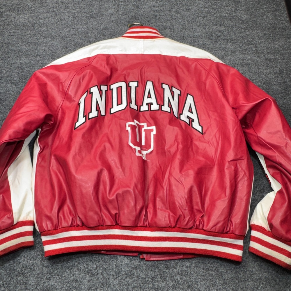 Indiana Hoosiers Bomber Jacket Mens Medium Red Faux Leather Steve Barrys NCAA
